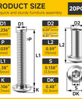 Product size details for M6 X 35mm Flat Head Hex Socket Cap Screws And Barrel Nuts Kit For Furniture Assembly, 10 Sets