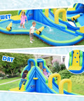 Inflatable Water Slide With Splash Pool, Arch, Climbing Wall And Two Water Cannons, Giant Backyard Water Park For Kids, Outdoor Blow Up Slide Fun Without Blower