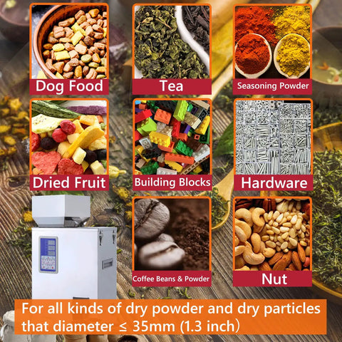 Heavy Duty Automatic Powder Filling Machine And Rock Solid Particle Dispenser For Bulk Flour Grains Seeds Coffee Beans 500g Capacity With Bullseye Accuracy Auto Counting Scale 110v with various dry goods display.