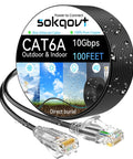 Slim Cat6a Ethernet Cable For Outdoor And Indoor Use, 100ft, 28AWG Pure Copper, Waterproof Direct Burial, Flexible 10G Network Cable