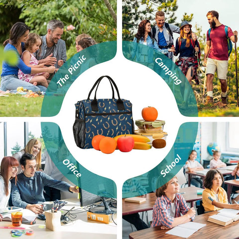 Horseshoe Insulated Lunch Box With Lightning Bolt Design, Keeps Meals Fresh On The Go, Durable Nylon Exterior With Pearl Cotton Insulation, Spacious Small Or Medium Size For Work Or School. Center view
