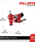 12V FR1204H Fuel Transfer Pump 15 GPM Pump Only Model Built Tough Cast Iron Construction with measurement details