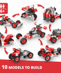 Creative Builder STEM Kit With 51 Precision Pieces To Build 10 Vehicle Models Easy Snap Fit Construction Toys For Kids 6 Plus Hands On Engineering Fun For Boys And Girls showing various model designs