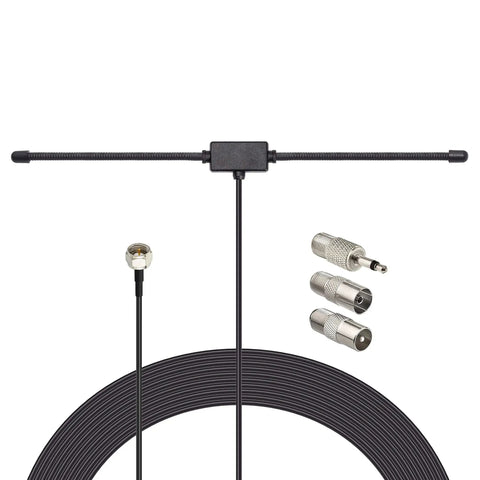 Indoor FM Dipole Antenna For Stereo Receivers And Home Theater Systems, 75 Ohm Unbalanced With Universal Connector, Adhesive Mount
