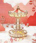 3D Wooden Puzzle Music Box Kit With Led Rotating Swing Ride And Mechanical Model For Adults Diy Wood Craft No Glue Required Gift