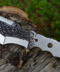 D2 Steel Tracker Fixed Blade Knife Blank For Knifemaking With Hammered Finish 3.5 Inch Blade on wood surface