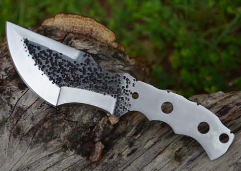 D2 Steel Tracker Fixed Blade Knife Blank For Knifemaking With Hammered Finish 3.5 Inch Blade on wood surface