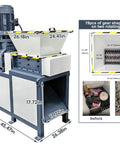 Beast Of A Heavy Duty Metal Shredder Machine Dual Shaft Crusher with 19 Blade Gear System, dimensions, and before-after shredding results