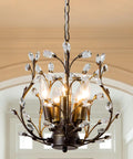 5 Light Branches Crystal Chandelier Vintage Style Ceiling Light Flush Mount For Island Dining Room Living Room Bedroom Hallway Foyer Ultra Luxe Look With Transparent Crystals And Aged Bronze Finish, displayed in elegant interior setting.