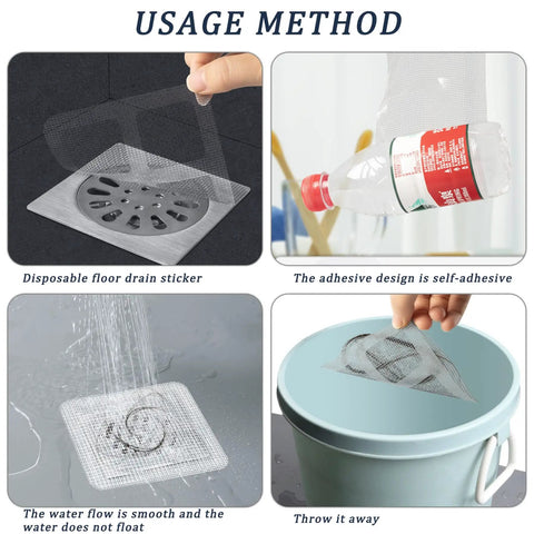 Usage method for Lcarege Disposable Hair Drain Stickers, 60 Pack 4x4 Fiberglass drain covers in action.