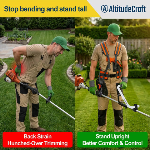 Ergonomic Weed Eater Kit With Long Handle And Cushioned Harness For No Sweat Yard Work Universal Fit for trimming grass with ease.