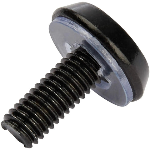 Close-up of a black 10-32 screw from the 50 Pack 10-32 Screws And Cage Nuts Rack Mount Kit With Tool.