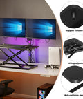 24 Inch Scissor Lift Keyboard And Mouse Riser For Standing Desk Converter with dual monitors and gaming gear setup