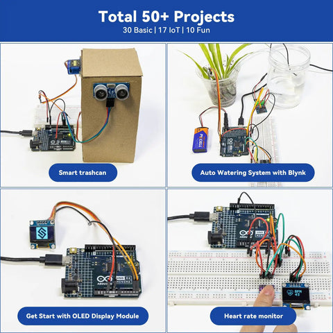 Arduino projects featuring Ultimate Sensor Kit For Arduino Uno R4 Minima With RoHS Certified Sensors and OLED Displays for beginners