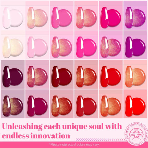 Solid Gel Nail Polish Kit With Ombre Colors 24 Color HEMA Free Soak Off Set displayed in a color grid, spring summer palette