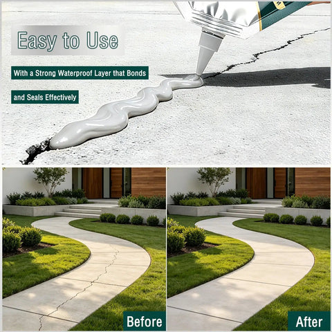 Tough As Nails Concrete Crack Filler And Asphalt Driveway Sealer Six Pack Featuring Self Leveling Formula being applied to a crack in concrete.
