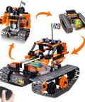 3-In-1 STEM RC Building Kit With Tracked Car, Robot, And Tank, 2.4GHz Rechargeable Remote, Kid-Approved Engineering Toy Set For Ages 8 To 14, 392 Pieces Of Hands-On Science Fun shown as tracked robot and tank