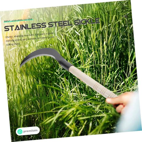 Manganese Steel Garden Sickle With Wooden Handle Ergonomic Design For Easy Weeding Trimming And Harvesting on grass