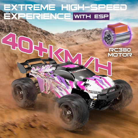 Pink Remote Control Car For Girls 1 To 18 Scale Super Fast 4WD Off Road RC Truck Reaches Forty Kilometers Per Hour With LED Lights