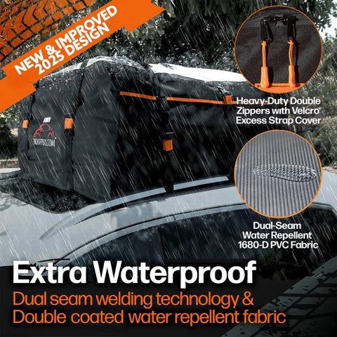 Ultra Large 28 Cu Ft Car Roof Cargo Carrier Bag Waterproof Storage with heavy-duty zippers and dual seam welding on vehicle