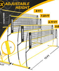 Game Ready Portable Volleyball Net Set 12x8 Ft With Four Height Levels From 5.05 To 8 Feet displayed with adjustable levels