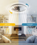 Low Profile Fandelier Ceiling Fan With Light And Remote, 19.7 Inch Flush Mount, showing winter and summer modes in living room setting