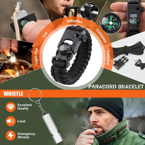 12 In 1 Outdoor Survival Kit For Camping And Hiking Enthusiasts Be Ready Lifesaving Gear With Compass Fire Starter Bracelet