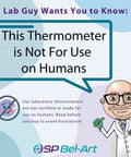 Illustration of lab safety warning sign about thermometer use