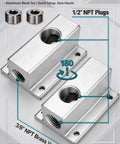 Two Pack Three Quarter Inch Compressed Air Outlet Kit With One Half Inch NPT Manifold Anodized Aluminum Block Plus Nickel Plated Brass Valves