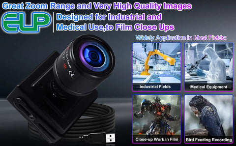 USB Camera With 2.8-12mm Varifocal Zoom Lens For Windows Mac Linux Raspberry Pi 1.3MP HD 960P Low Light Webcam with images of industrial and medical use applications