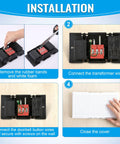 Installation guide for Two Tone Wired Doorbell Chime for Home Front And Rear Doors showing connection and cover steps.