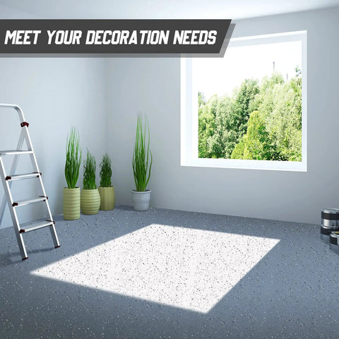 Room with gray floor coated using 20 Lb Decorative Epoxy Floor Flake Kit For Garage And Concrete Surfaces Black White Gray