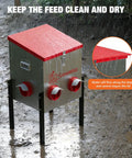 Top Shelf Metal Chicken Feeder With 30 Pound Capacity And Six Accessible Ports Cuts Waste Fast While Keeping Your Flock Fully Fed Includes Sturdy Adjustable Legs Plus A Handy Veggie Tray For Fresh Greens And Quick Snacks in the rain.
