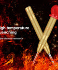 Slick Badass Automatic Center Punch For Metal And Woodworking With Precise Spring Loaded Marking Tool Game Changer For Diy Workshop Projects No Sweat Positioning Handheld Steel Gold Finish Starter Drill Alignment on a fiery background.