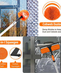 High Reach Duster With Telescoping Extension Pole 5 To 20 Feet, 26 Feet Total Cleaning Reach, 4 In 1 Cleaning Kit For Windows Ceilings Fans And Shelves, Ditch The Ladder Easy Switch Tools For Quick Home Cleanups, cobweb duster and 2-in-1 squeegee