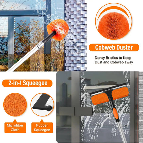 High Reach Duster With Telescoping Extension Pole 5 To 20 Feet, 26 Feet Total Cleaning Reach, 4 In 1 Cleaning Kit For Windows Ceilings Fans And Shelves, Ditch The Ladder Easy Switch Tools For Quick Home Cleanups, cobweb duster and 2-in-1 squeegee
