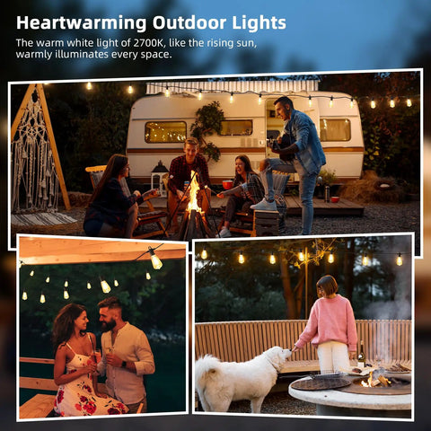 Outdoor String Lights 150 Ft Commercial Grade Waterproof Patio Lights With Shatterproof Bulbs And 5 Spares, 2700K Warm S14 in cozy lifestyle settings