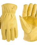 Heavy Duty Leather Work Gloves For Men With Grain Cowhide Leather, Reinforced Palm, Keystone Thumb, Elasticized Wrist, Ergonomic Fit