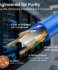 Cat 6 Ethernet Patch Cable 3 Ft Blue Pack Of 10 Snagless RJ45 Cables showing internal UTP conductors and jacket in server room