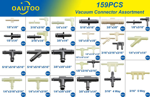 automotive vacuum connector kit with various sizes and pieces by OAUTOO, ideal for quick auto repairs and replacements on cars and trucks