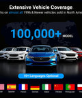 Bluetooth OBD2 Scanner With Full System Diagnostics For All OBDII Cars Since 1996, vehicle compatibility map and car lineup.