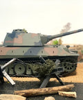 German Panther V One Sixteenth Scale RC Tank With Two Point Four GHz Infrared Battle System on display with realistic terrain.