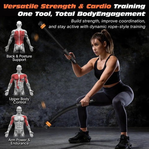 Woman using Ropeless Battle Ropes For Home Gym, Adjustable Cordless Ropes With Dual Weight Rings And Resistance Springs for workout