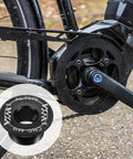 Installed Two Pack M19 Aluminum Crank Screws for Mountain and Road Bikes, Lightweight Crank Fixing Bolts close-up detail.