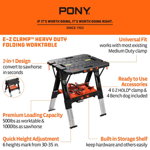 Your Go-To Portable Folding Work Table 2-In-1 Sawhorse And Workbench For DIY Projects, 31 In Wide By 25 In Deep And 25 To 35 In High