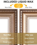 Comparison image of frame finishes, showing matte finish before and gloss finish after using wax, highlighting included liquid wax.