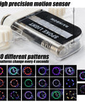 Close-up of Led Bike Wheel Lights A12 with 30 lit patterns and motion sensor, showcasing spoke light design and packaging.