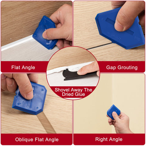Use of All In One DIY Friendly Caulking And Sealing Kit With Smooth Silicone Caulking Gun on various tile angles and grouting
