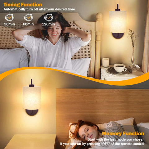 MATAMEYE Battery Operated Wall Sconce Set of 2, Dark Chocolate Wall Light in a bedroom setting with dimmable features.