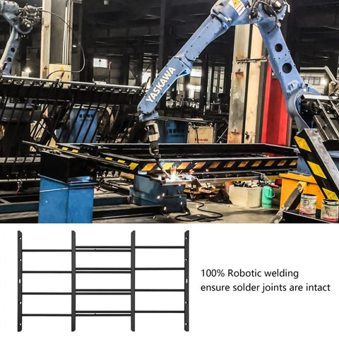 Real Deal Heavy Duty Tubular Steel Window Security Bars With Tamper Proof Mounting Hardware Adjustable Width Design And Rust Resistant Finish being welded by robotic arm in factory.